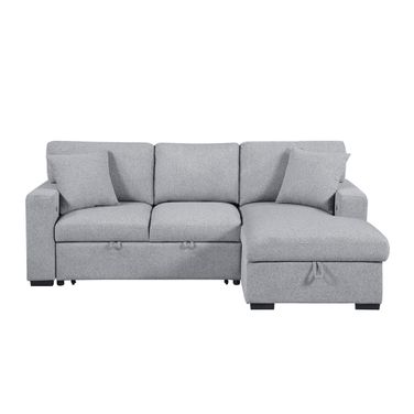 Pompano Sectional with Right Chaise, Pull-out Bed, Hidden Storage and Shelves, Charging Ports In Gray