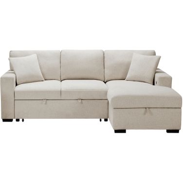 Pompano Sectional with Right Chaise, Pull-out Bed, Hidden Storage, Shelves and Charging Ports In Beige