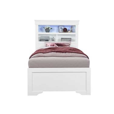 Pompei Bookcase Twin Bed with LED In Metallic White