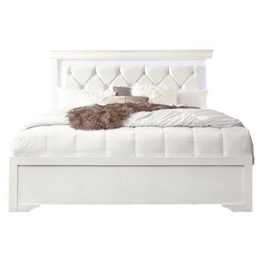 Pompei King Bed with LED In Metallic White