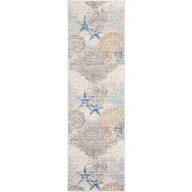 Pompeii 2' x 6' Indoor Rug In Ivory Grey Blue