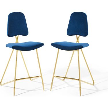 Ponder Bar Stool Performance Velvet Set of 2 In Navy