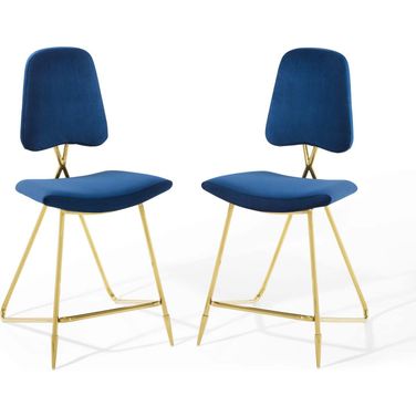 Ponder Counter Stool Performance Velvet Set of 2 In Navy