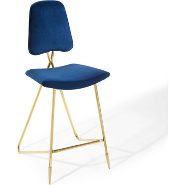 Ponder Performance Velvet Bar Stool In Navy