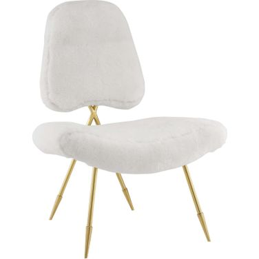 Ponder White Upholstered Sheepskin Fur Lounge Chair