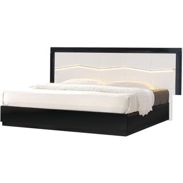 Poplar Wood California King Platform Bed With Led Light In White And Black