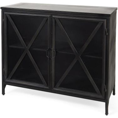Poppy Iii Black Metal With Glass Door Accent Cabinet