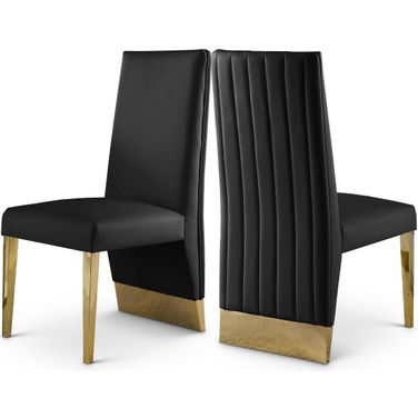 Porsha Vegan Leather Dining Chair Set of 2 In Black/Gold