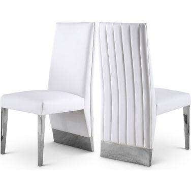 Porsha Vegan Leather Dining Chair Set of 2 In White/Chrome