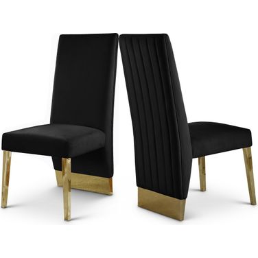 Porsha Velvet Dining Chair Set of 2 In Black/Gold