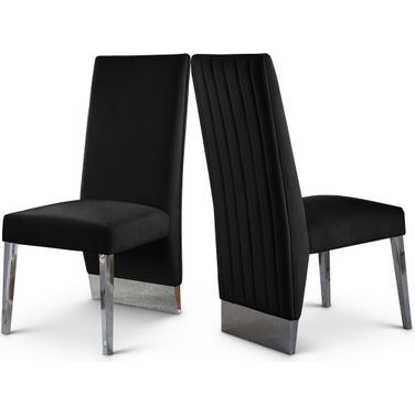 Porsha Velvet Dining Chair Set of 2 In Black/Chrome