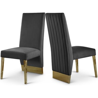 Porsha Velvet Dining Chair Set of 2 In Grey and Gold