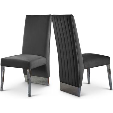 Porsha Velvet Dining Chair Set of 2 In Grey and Chrome