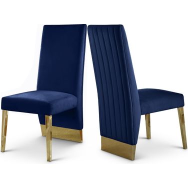 Porsha Velvet Dining Chair Set of 2 In Navy/Gold