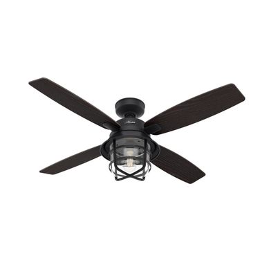 Port Royale 52 Inch Damp Rated Ceiling Fan with LED Light Kit and Handheld Remote In Natural Black and Black Willow