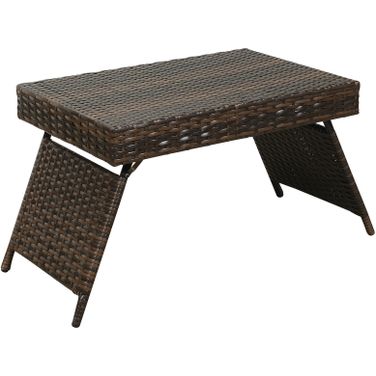 Portable Folding Wicker Table In Brown