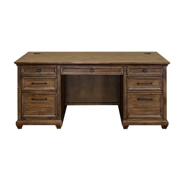 Porter Traditional Wood Double Pedestal Executive Desk In Brown