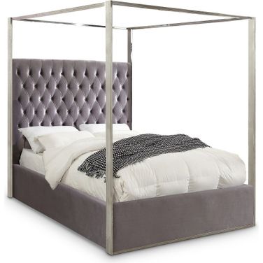 Porter Velvet King Bed In Grey