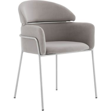 Portia Gray Velvet and Brushed Stainless Steel Dining Room Chair Set of 2