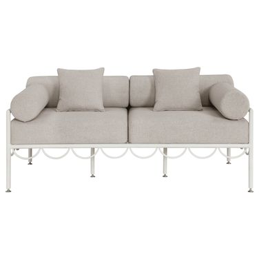 Portofino 69.75 Inch Fabric Upholstered Outdoor Patio Loveseat In Beige and White