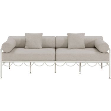 Portofino 85.75 Inch Fabric Upholstered Outdoor Patio Sofa In Beige and White