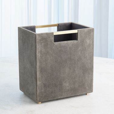 Posh Suede Wastebasket In Grey and Natural