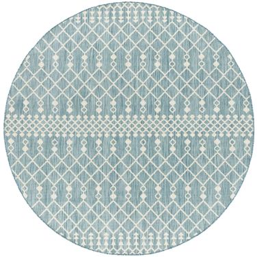 Positano Round Modern 8' x 8' Modern Rug In Aqua