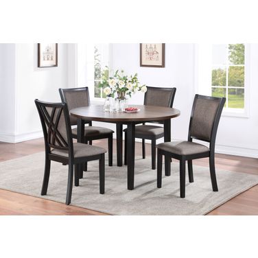 Potomac 48 Inch Round Dining Table and 4 Chairs In Brown and Black