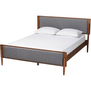 Powers Grey Fabric And Ash Walnut Finished Wood King Platform Bed