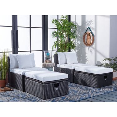 Pramla Outdoor Settee with Ottoman in Black and Beige