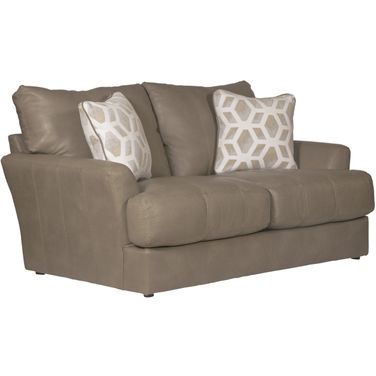 Prato Top Grain Italian Leather Match Loveseat with Cuddler Cushions In Putty