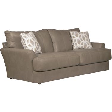 Prato Top Grain Italian Leather Match Sofa with Cuddler Cushions In Putty