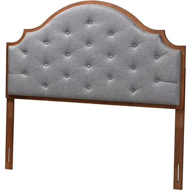 Premala Grey Fabric and Walnut Brown Finished Wood King Headboard