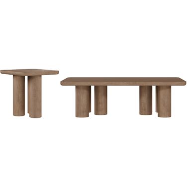Presidio Oak Veneer Contempory Occasional Table Set In Brown