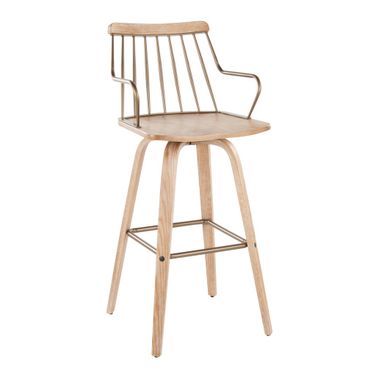 Preston 30 Inch Fixed Height Barstool In Whitewashed and Antique Copper