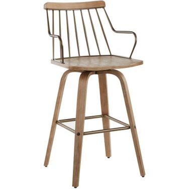 Preston Farmhouse Counter Stool In White Washed Wood And Antique Copper Metal