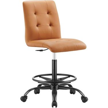 Prim Armless Vegan Leather Drafting Chair In Black Tan