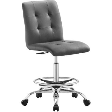 Prim Armless Vegan Leather Drafting Chair In Silver Gray