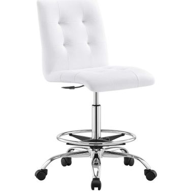 Prim Armless Vegan Leather Drafting Chair In Silver White