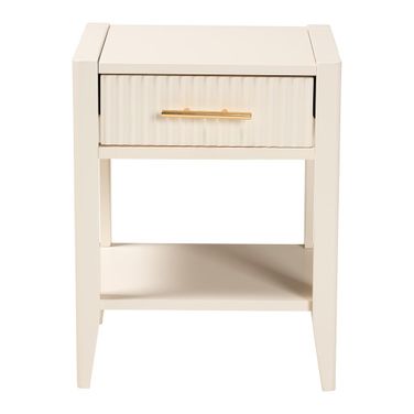Primrose Fluted Wood 1-Drawer Nightstand In Ivory