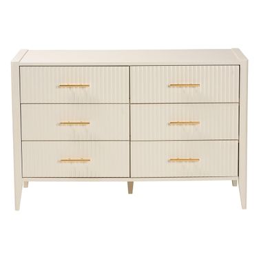 Primrose Fluted Wood 6-Drawer Dresser In Ivory
