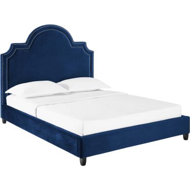 Primrose Navy Queen Performance Velvet Platform Bed