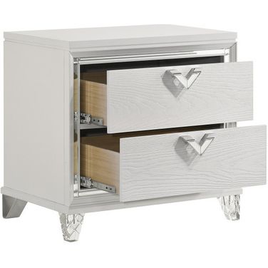 Prism 2 Drawer Nightstand with LED Glow and V Shape Handles In White