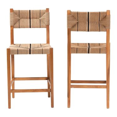Prita Paper Loom Mahogany Wood 2-Piece Barstool Set In Natural and Brown