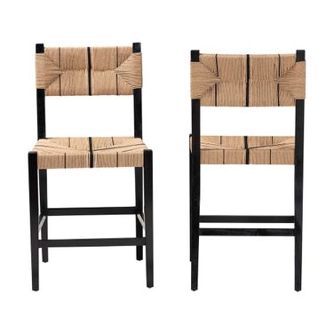 Prita Paper Loom Mahogany Wood 2-Piece Counter Stool Set In Brown and Black
