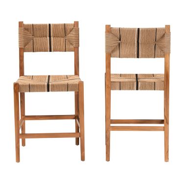 Prita Paper Loom Mahogany Wood 2-Piece Counter Stool Set In Natural and Brown
