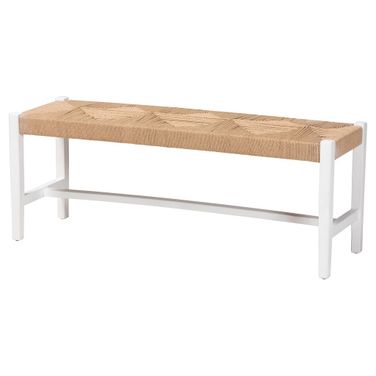 Prita Woven Paper Loom Bench with Wood Frame In White and Brown