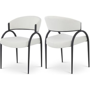 Privet Linen Textured Fabric Dining Chair Set of 2 In Cream/Matte Black
