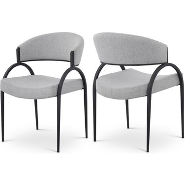 Privet Linen Textured Fabric Dining Chair Set of 2 In Grey/Matte Black
