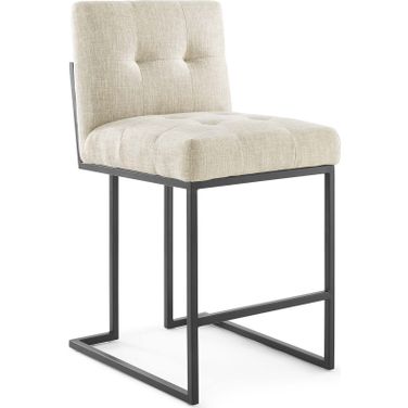 Privy Black and Beige Black Stainless Steel Upholstered Fabric Counter Stool
